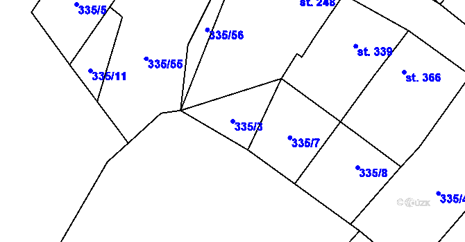 Parcela st. 335/3 v KÚ Boleradice, Katastrální mapa