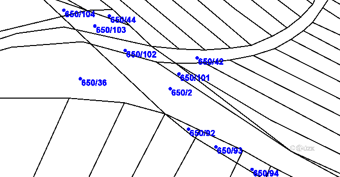 Parcela st. 650/2 v KÚ Boleradice, Katastrální mapa