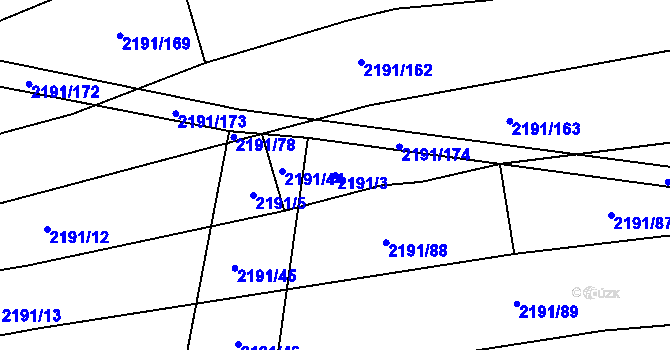 Parcela st. 2191/3 v KÚ Boleradice, Katastrální mapa