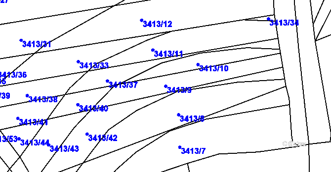 Parcela st. 3413/9 v KÚ Boleradice, Katastrální mapa
