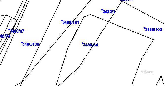 Parcela st. 3480/34 v KÚ Boleradice, Katastrální mapa