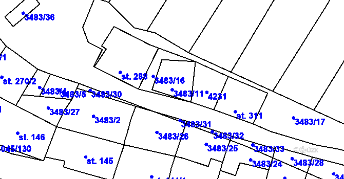 Parcela st. 3483/11 v KÚ Boleradice, Katastrální mapa