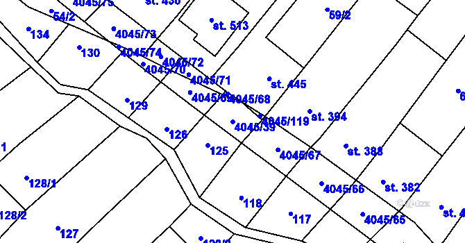 Parcela st. 4045/39 v KÚ Boleradice, Katastrální mapa