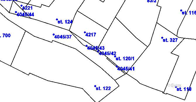 Parcela st. 4045/42 v KÚ Boleradice, Katastrální mapa