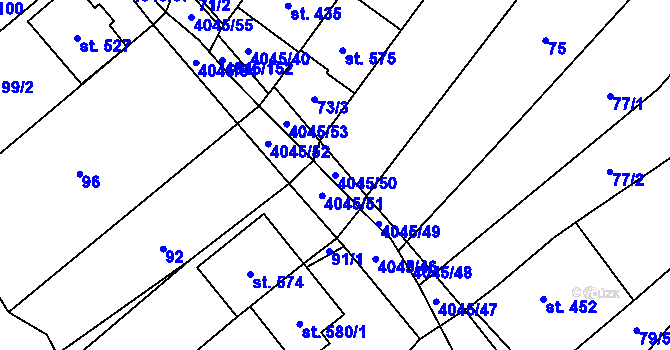 Parcela st. 4045/50 v KÚ Boleradice, Katastrální mapa