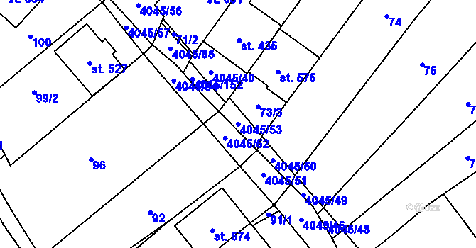 Parcela st. 4045/53 v KÚ Boleradice, Katastrální mapa