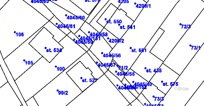 Parcela st. 4045/56 v KÚ Boleradice, Katastrální mapa
