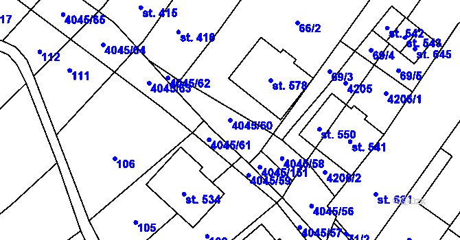 Parcela st. 4045/60 v KÚ Boleradice, Katastrální mapa