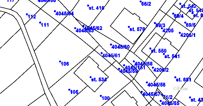 Parcela st. 4045/61 v KÚ Boleradice, Katastrální mapa