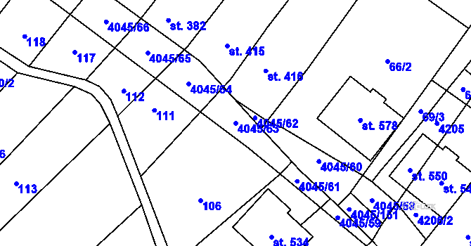 Parcela st. 4045/63 v KÚ Boleradice, Katastrální mapa
