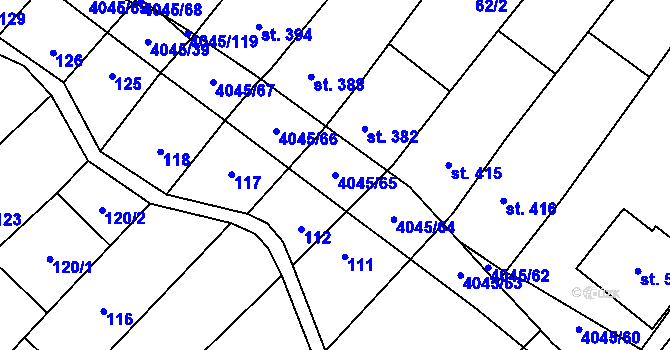 Parcela st. 4045/65 v KÚ Boleradice, Katastrální mapa