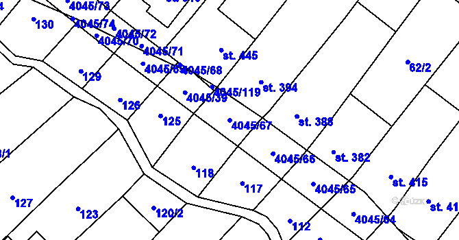 Parcela st. 4045/67 v KÚ Boleradice, Katastrální mapa