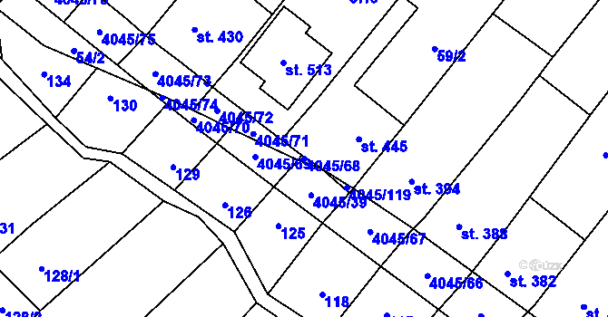 Parcela st. 4045/68 v KÚ Boleradice, Katastrální mapa