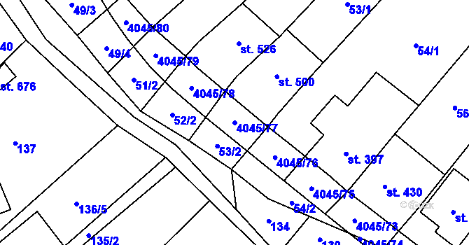 Parcela st. 4045/77 v KÚ Boleradice, Katastrální mapa