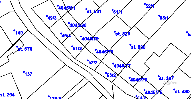 Parcela st. 4045/78 v KÚ Boleradice, Katastrální mapa