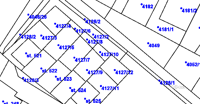 Parcela st. 4127/10 v KÚ Boleradice, Katastrální mapa