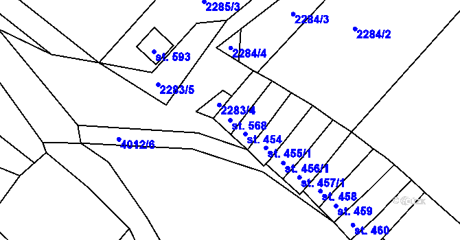 Parcela st. 568 v KÚ Boleradice, Katastrální mapa