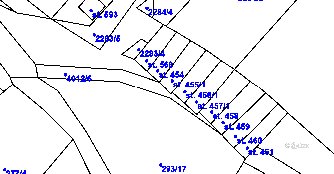 Parcela st. 455/2 v KÚ Boleradice, Katastrální mapa