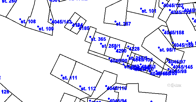 Parcela st. 258/4 v KÚ Boleradice, Katastrální mapa
