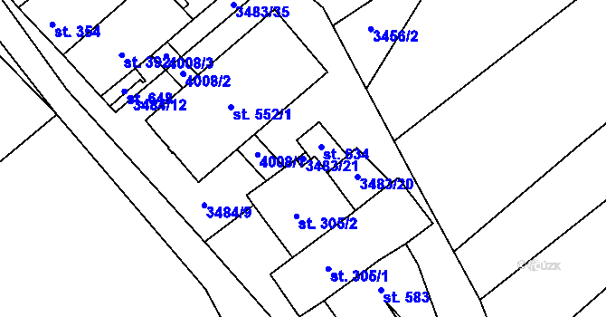 Parcela st. 3483/21 v KÚ Boleradice, Katastrální mapa
