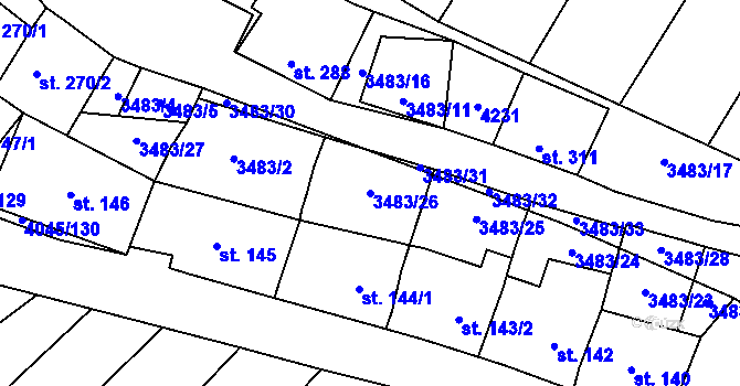 Parcela st. 3483/26 v KÚ Boleradice, Katastrální mapa