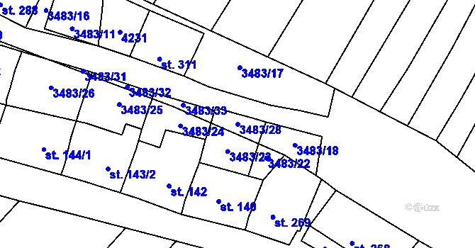 Parcela st. 3483/28 v KÚ Boleradice, Katastrální mapa