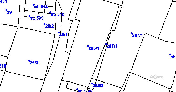 Parcela st. 286/1 v KÚ Boleradice, Katastrální mapa
