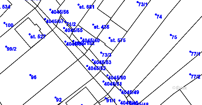 Parcela st. 73/3 v KÚ Boleradice, Katastrální mapa