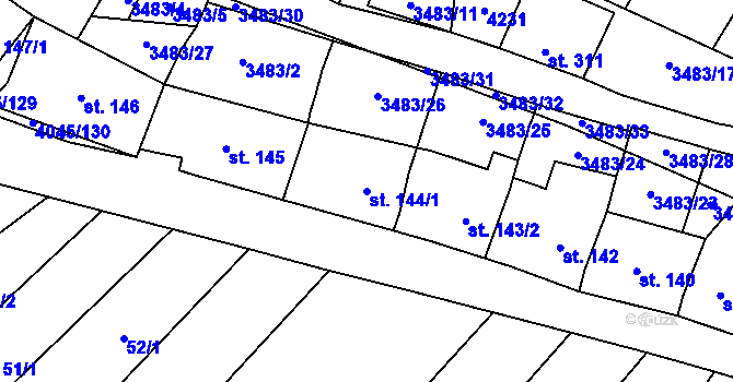 Parcela st. 144/1 v KÚ Boleradice, Katastrální mapa