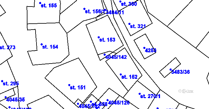 Parcela st. 4045/142 v KÚ Boleradice, Katastrální mapa
