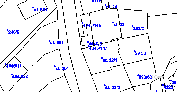 Parcela st. 4045/147 v KÚ Boleradice, Katastrální mapa