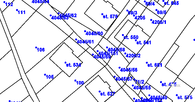 Parcela st. 4045/151 v KÚ Boleradice, Katastrální mapa