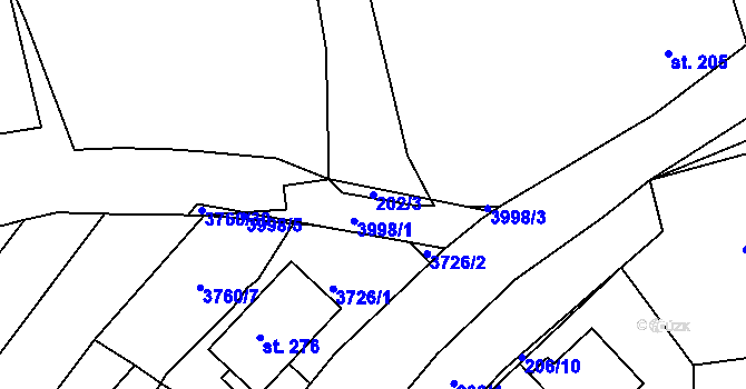 Parcela st. 202/3 v KÚ Boleradice, Katastrální mapa