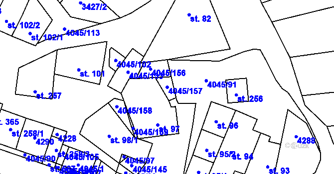 Parcela st. 4045/157 v KÚ Boleradice, Katastrální mapa