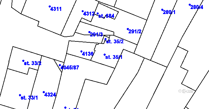 Parcela st. 35/1 v KÚ Boleradice, Katastrální mapa