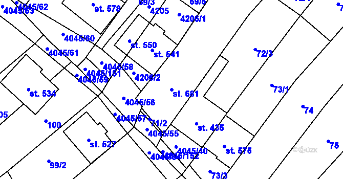Parcela st. 681 v KÚ Boleradice, Katastrální mapa