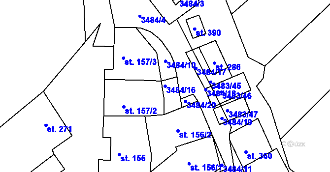 Parcela st. 3484/16 v KÚ Boleradice, Katastrální mapa