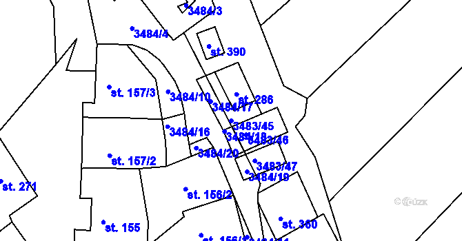 Parcela st. 3483/45 v KÚ Boleradice, Katastrální mapa