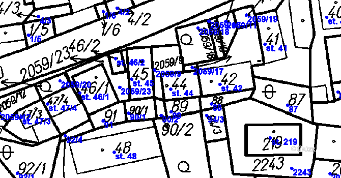 Parcela st. 44 v KÚ Bolešiny, Katastrální mapa