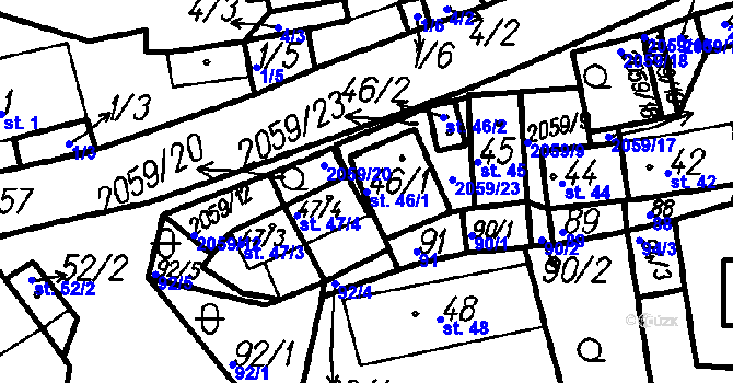 Parcela st. 46/1 v KÚ Bolešiny, Katastrální mapa