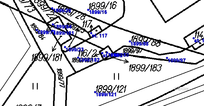 Parcela st. 116/2 v KÚ Bolešiny, Katastrální mapa