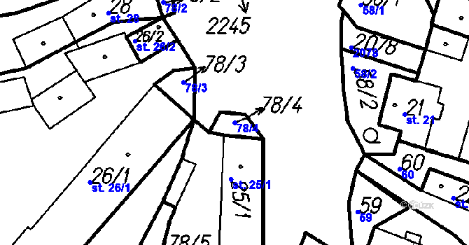 Parcela st. 78/4 v KÚ Bolešiny, Katastrální mapa