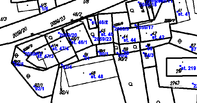 Parcela st. 90/1 v KÚ Bolešiny, Katastrální mapa