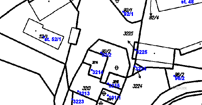 Parcela st. 92/2 v KÚ Bolešiny, Katastrální mapa