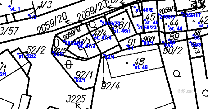 Parcela st. 92/4 v KÚ Bolešiny, Katastrální mapa