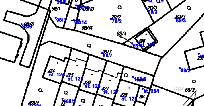 Parcela st. 98/7 v KÚ Bolešiny, Katastrální mapa