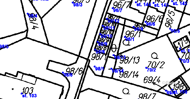 Parcela st. 98/8 v KÚ Bolešiny, Katastrální mapa
