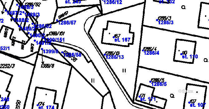 Parcela st. 1286/13 v KÚ Bolešiny, Katastrální mapa