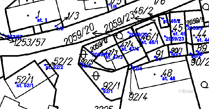 Parcela st. 47/3 v KÚ Bolešiny, Katastrální mapa