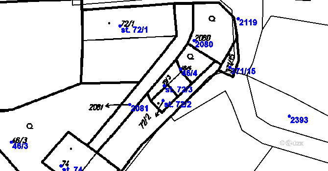 Parcela st. 72/3 v KÚ Bolešiny, Katastrální mapa